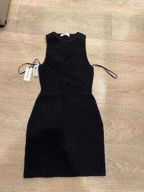 Babaton Black Ribbed Sleeveless Mini Dress